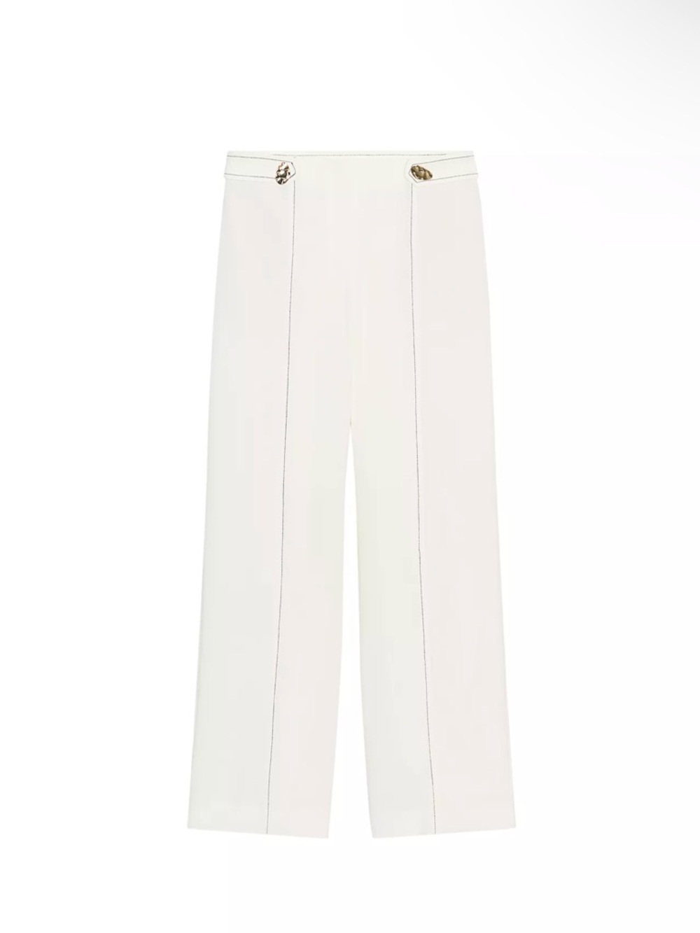 Zara Cream Straight-Leg Pants with Gold Button Accents
